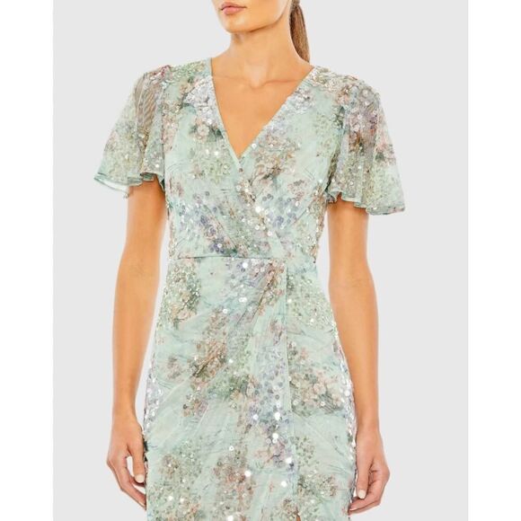Mac Duggal Green Embellished Butterfly Sleeve Faux Wrap Gown - Size 20 - NWT - Picture 2 of 7